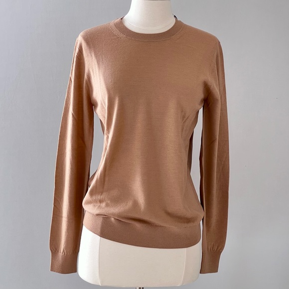 Burberry Wool Sweater with Check Elbow Patches in Camel - Picture 2 of 9